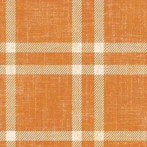 large cheerful plaid on orange linen texture