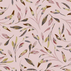 Tea Time in Dusk Daydream Collection Botanic floral flow watercolor leaves pink, brown, mauve 