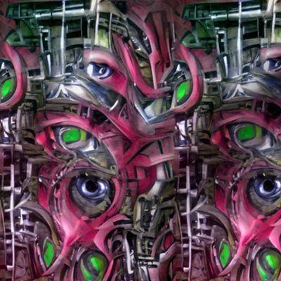 5 biomechanical red magenta neon green silver eyes eyeballs cables wires demons aliens monsters body horror sci-fi science fiction futuristic machines Halloween  cybernetics scary horrifying morbid macabre spooky eerie frightening disgusting grotesque hea