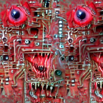 9 biomechanical circuit board blood flesh eyes eyeballs teeth red demons aliens monsters body horror sci-fi science fiction futuristic machines Halloween cybernetics scary horrifying morbid macabre spooky eerie frightening disgusting grotesque heavy metal