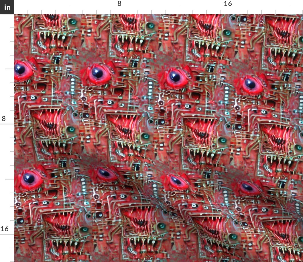 9 biomechanical circuit board blood flesh eyes eyeballs teeth red demons aliens monsters body horror sci-fi science fiction futuristic machines Halloween cybernetics scary horrifying morbid macabre spooky eerie frightening disgusting grotesque heavy metal