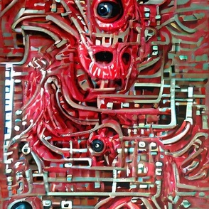 17 biomechanical circuit board blood flesh eyes eyeballs red demons aliens monsters body horror sci-fi science fiction futuristic cybernetics machines Halloween scary horrifying morbid macabre spooky eerie frightening disgusting grotesque heavy metal deat