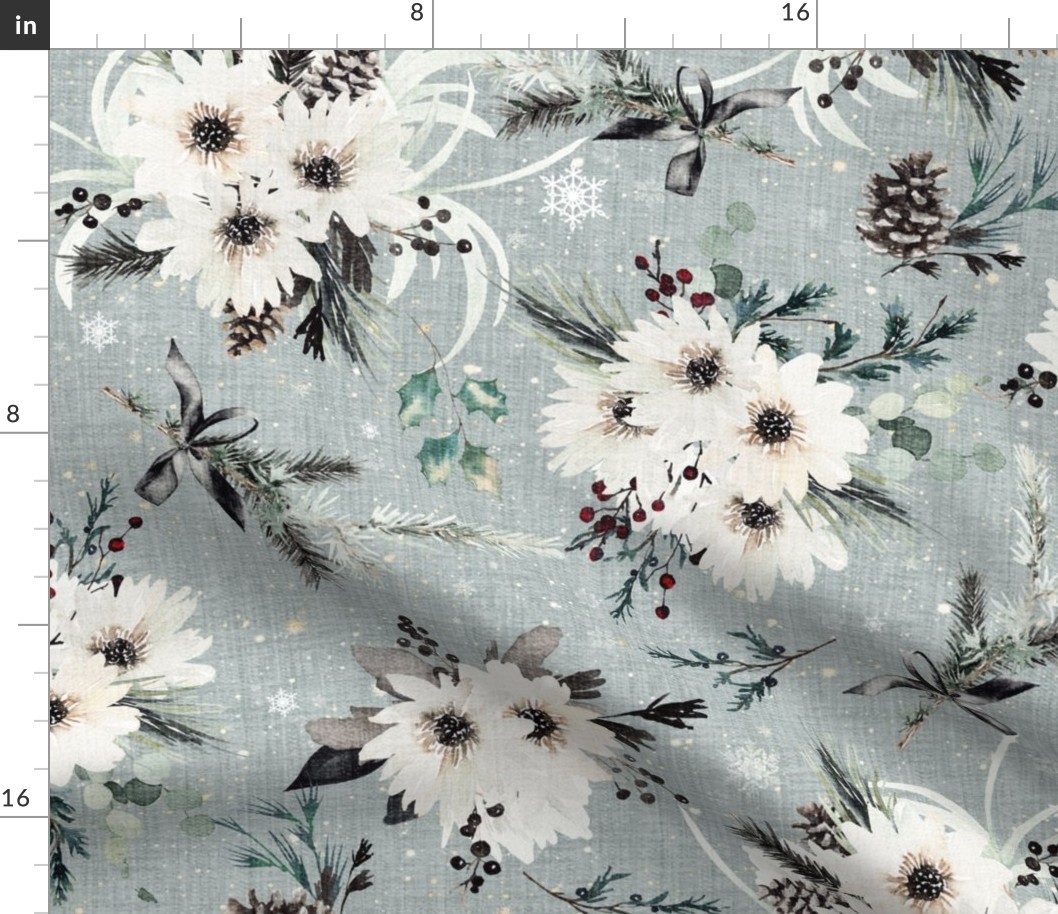 Large December Floral - Dusty blue