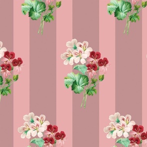 Romantic Pink Stripes with Vintage Flower Bouquets 