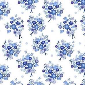 Blue Florals Bouquet on white - grandmillennial - medium