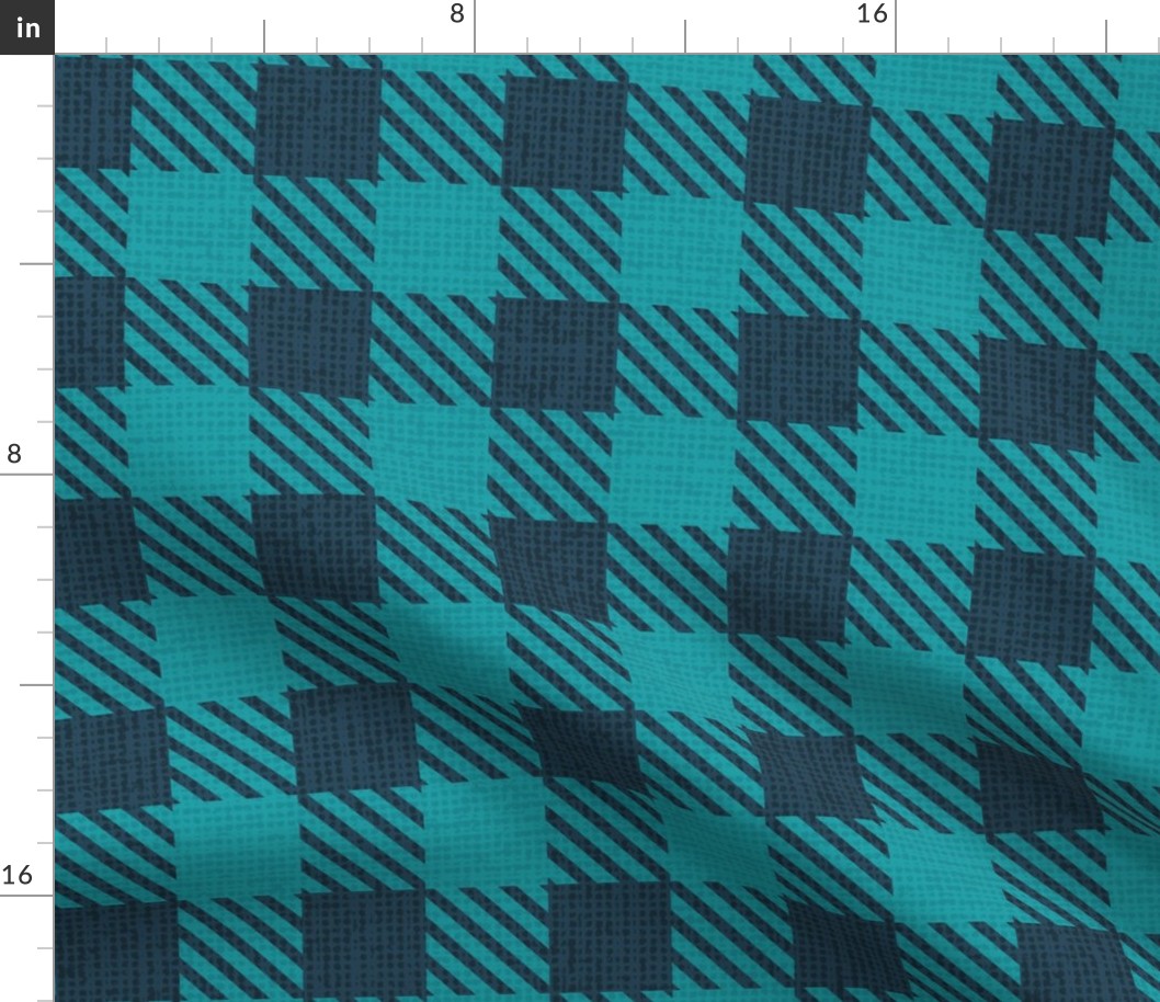 Normal scale // Reworked shepherd’s check coordinate // nile blue and peacock teal classic border tartan