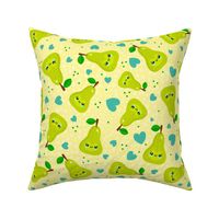 Large Scale Kawaii Smiling Green Pear Fruit and Hearts