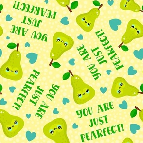 Large Scale You Are Just Pearfect Kawaii Smiling Green Pear Fruit and Hearts