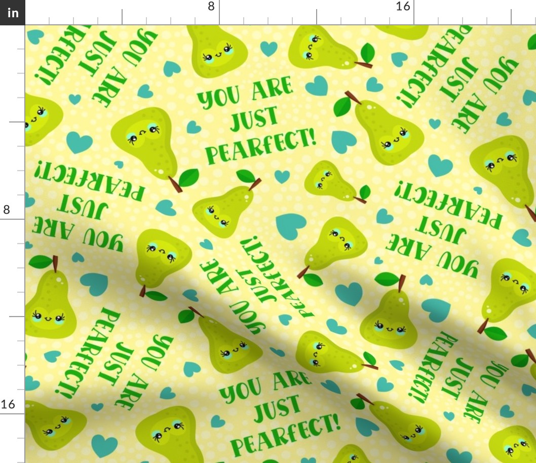 Large Scale You Are Just Pearfect Kawaii Smiling Green Pear Fruit and Hearts