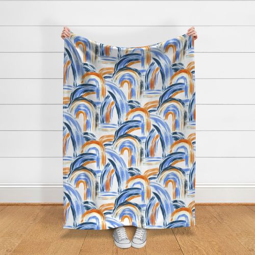 Rainbows and Waterfalls, Bold and Calm - Orange and Blue - Large Scale