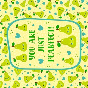 Large 27x18 Fat Quarter Panel You Are Just Pearfect Kawaii Smiling Green Pear Fruit and Hearts for Wall Hanging or Tea Towel
