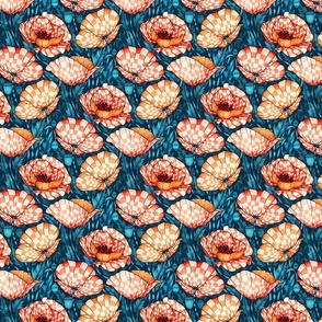 Checkered Poppies on blue - small 