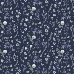 WATERCOLOR WILDFLOWERS - NAVY AND GREEN