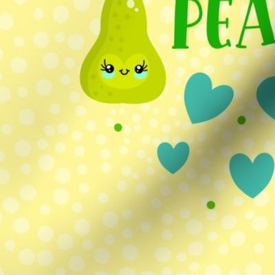 18x18 Panel You Are Just Pearfect Kawaii Smiling Green Pear Fruit and Hearts for Throw Pillow or Cushion Cover