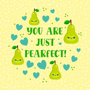 18x18 Panel You Are Just Pearfect Kawaii Smiling Green Pear Fruit and Hearts for Throw Pillow or Cushion Cover