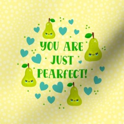 6" Embroidery Hoop Wall Art or Quilt Square You Are Just Pearfect Kawaii Smiling Green Pear Fruit and Hearts
