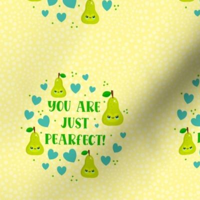 4" Embroidery Hoop Wall Art or Quilt Square You Are Just Pearfect Kawaii Smiling Green Pear Fruit and Hearts