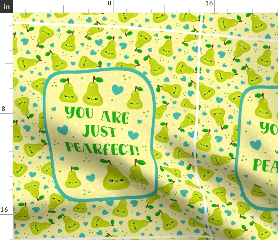 14x18 Panel for DIY Garden Flag Smaller Wall Hanging or Kitchen Hand Towel You Are Just Pearfect Kawaii Smiling Green Pear Fruit and Hearts