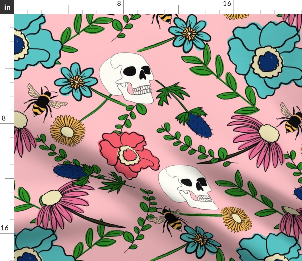 Pink skulls and flowers