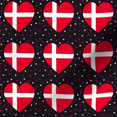 Danish flag hearts and small hearts on black