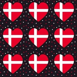 Danish flag hearts and small hearts on black