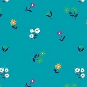 Retro wildflowers scandinavian blossom garden boho floral flowers and vines colorful green yellow purple turquoise blue