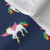 Sweet unicorn love kids pegasus dreams and wings magic fantasy design colorful nineties palette on navy