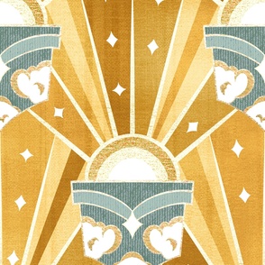 Retro Art Deco Sunshine - Golden  - Large Scale