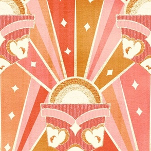 Retro Art Deco Sunshine - Pink Power  - Large Scale
