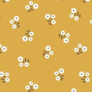 Sweet daisy minimalist blossom bouquet flowers and leaves garden wildflower branches ochre yellow