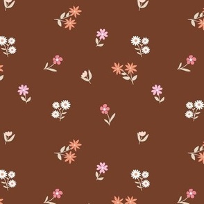 Romantic wildflowers scandinavian blossom garden boho floral flowers and vines peach blush pink on rust copper