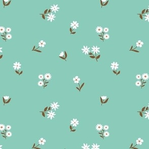 Romantic wildflowers scandinavian blossom garden boho floral flowers and vines white rust brown sea green teal