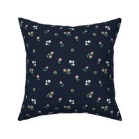 Romantic wildflowers scandinavian blossom garden boho floral flowers and vines white green beige and moody purple on navy blue