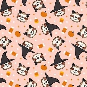 (small scale) Halloween Sloths - Witch and Cat Sloths - pink - LAD22