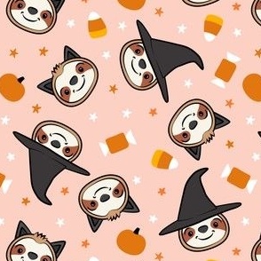 Halloween Sloths - Witch and Cat Sloths - pink - LAD22