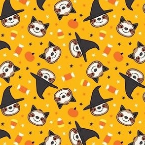 (small scale) Halloween Sloths - Witch and Cat Sloths - golden yellow - LAD22