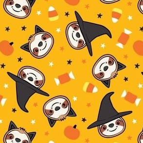 Halloween Sloths - Witch and Cat Sloths - golden yellow - LAD22