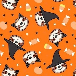 Halloween Sloths - Witch and Cat Sloths - orange - LAD22