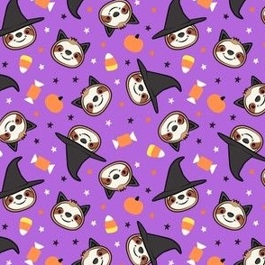 (small scale) Halloween Sloths - Witch and Cat Sloths - purple - LAD22