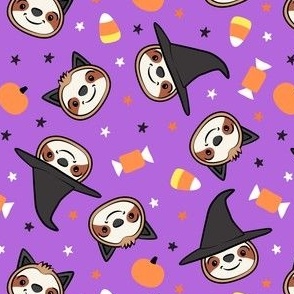 Halloween Sloths - Witch and Cat Sloths - purple - LAD22
