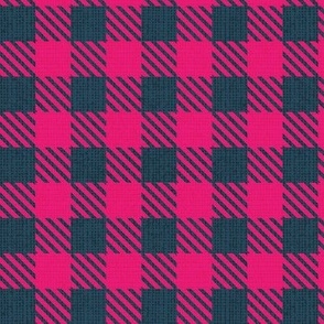 Small scale // Reworked shepherd’s check coordinate // nile blue and fuchsia pink classic border tartan