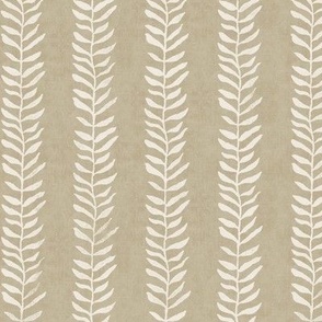 Botanical Block Print, Vanilla on Bronze Gold | Leaf pattern fabric from original block print, neutral decor, plant fabric, tan fabric, cream and taupe.