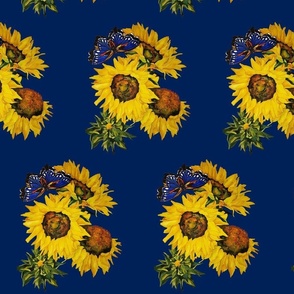 109a.  MINI Blue butterfly and Sunflowers on Navy