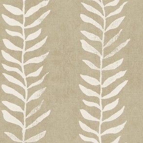 Botanical Block Print, Vanilla on Bronze Gold (xl scale) | Leaf pattern fabric from original block print, neutral decor, plant fabric, tan fabric, cream and taupe.