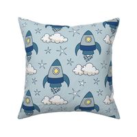 cute rockets and stars on light blue | medium | colorofmagic