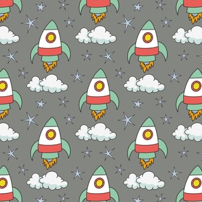 cute rockets and stars on gray | medium | colorofmagic