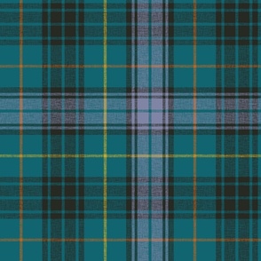 Stewart hunting tartan, 12" alternate #2, slubbed, light purple and teal, with orange and yellow lines