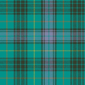 Stewart hunting tartan, 12" alternate #2, slubbed, faded light purple and teal, with orange and yellow lines