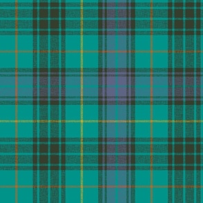 Stewart hunting tartan, 12" alternate #2, slubbed, faded purple and teal, with orange and yellow lines