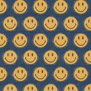 Smiley Face - Yellow on Navy - Large